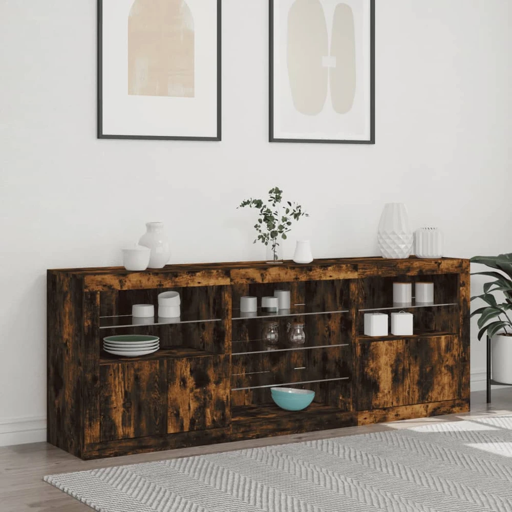 Šoninė spintelė su LED lemputėmis, dūminė, 181,5x37x67cm