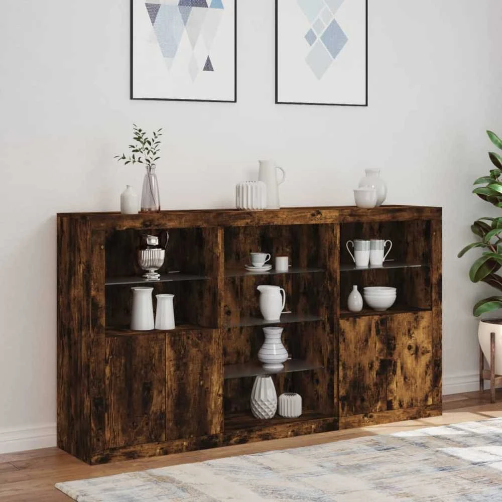 Šoninė spintelė su LED lemputėmis, dūminė, 181,5x37x100cm