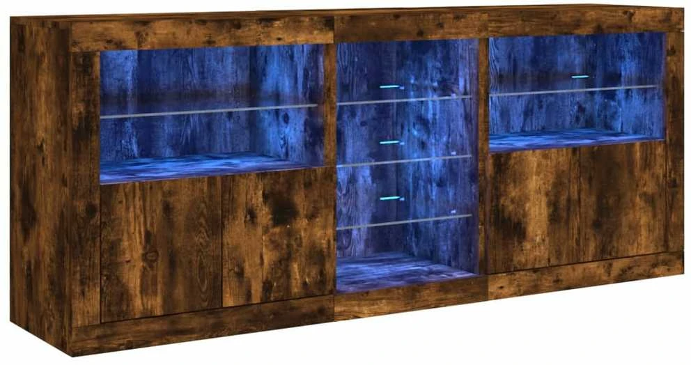 Šoninė spintelė su LED lemputėmis, dūminė, 181,5x37x67cm
