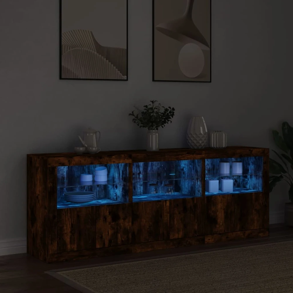 Šoninė spintelė su LED lemputėmis, dūminė, 181,5x37x67cm