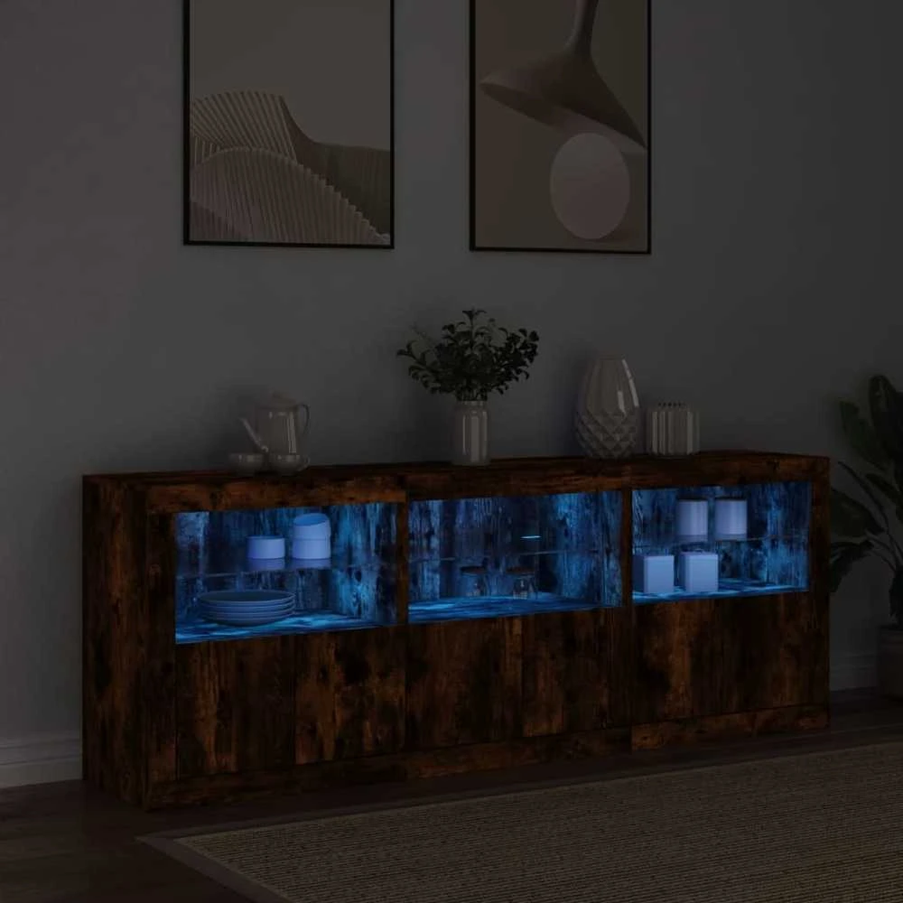 Šoninė spintelė su LED lemputėmis, dūminė, 181,5x37x67cm