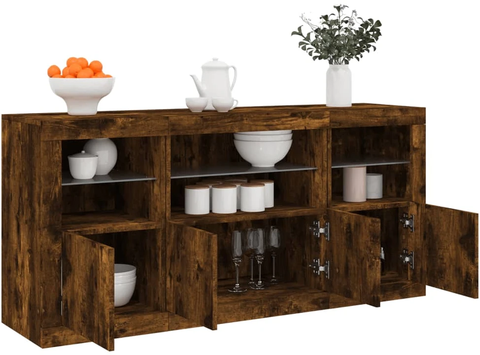 Šoninė spintelė su LED lemputėmis, dūminė, 142,5x37x67cm