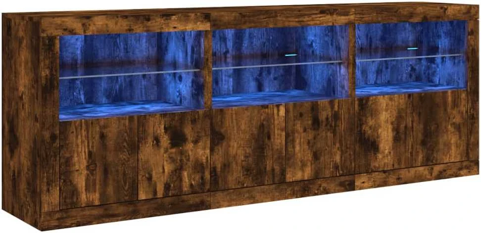 Šoninė spintelė su LED lemputėmis, dūminė, 181,5x37x67cm