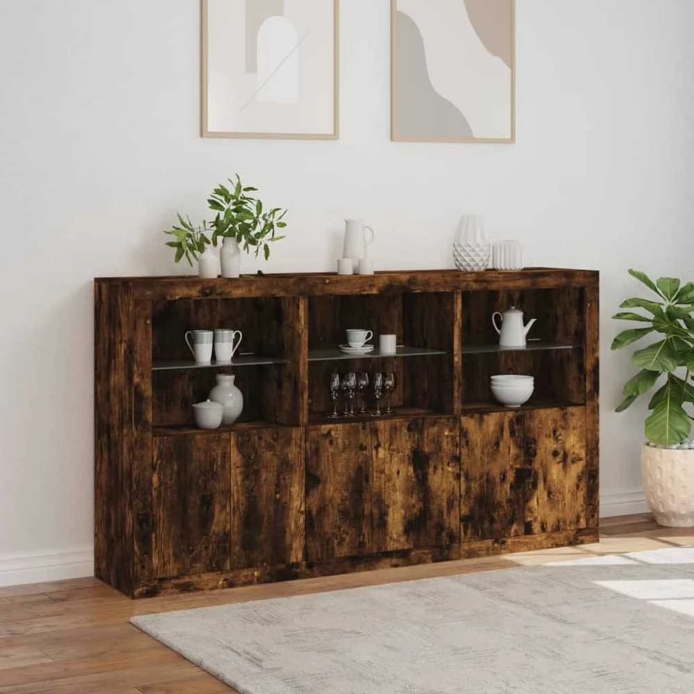 Šoninė spintelė su LED lemputėmis, dūminė, 181,5x37x100cm