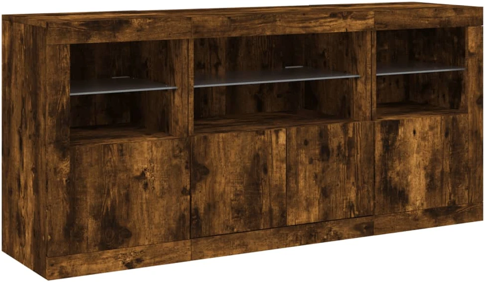 Šoninė spintelė su LED lemputėmis, dūminė, 142,5x37x67cm