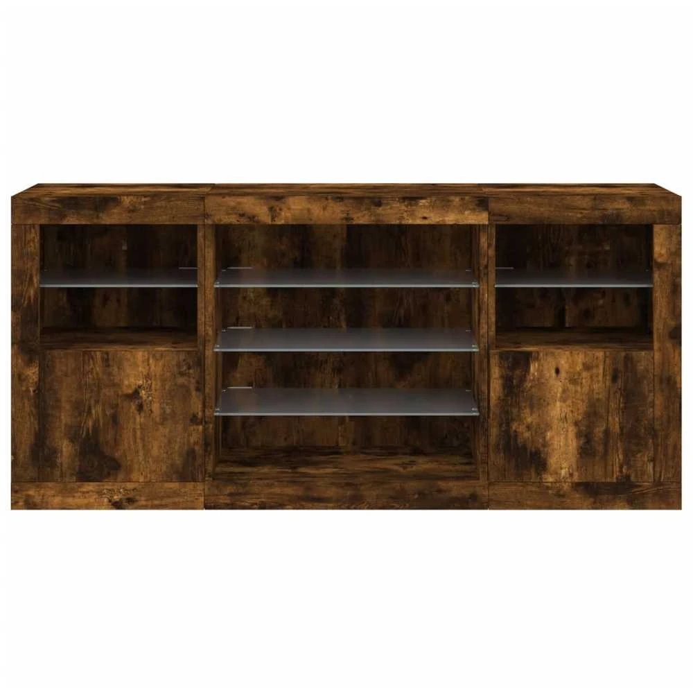 Šoninė spintelė su LED lemputėmis, dūminė, 142,5x37x67cm