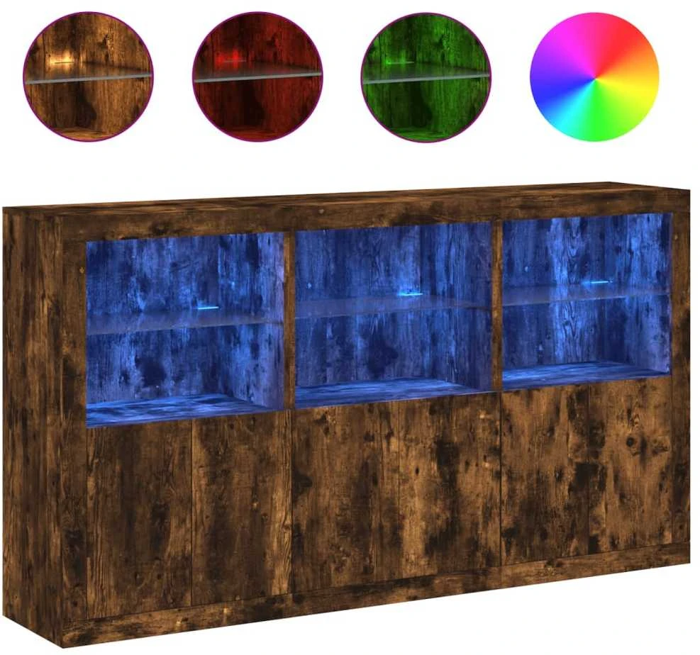 Šoninė spintelė su LED lemputėmis, dūminė, 181,5x37x100cm