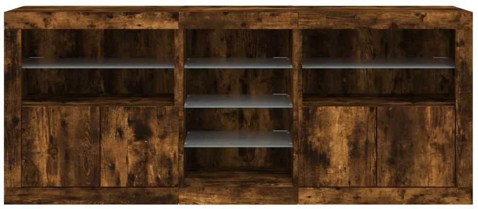 Šoninė spintelė su LED lemputėmis, dūminė, 181,5x37x67cm