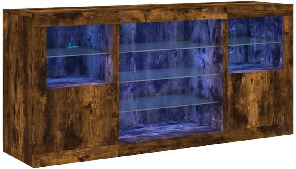 Šoninė spintelė su LED lemputėmis, dūminė, 142,5x37x67cm