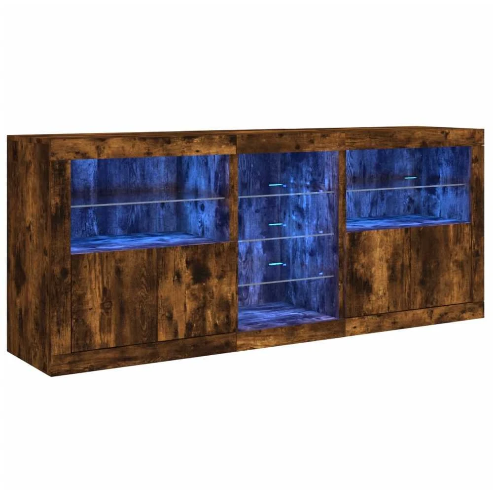 Šoninė spintelė su LED lemputėmis, dūminė, 181,5x37x67cm