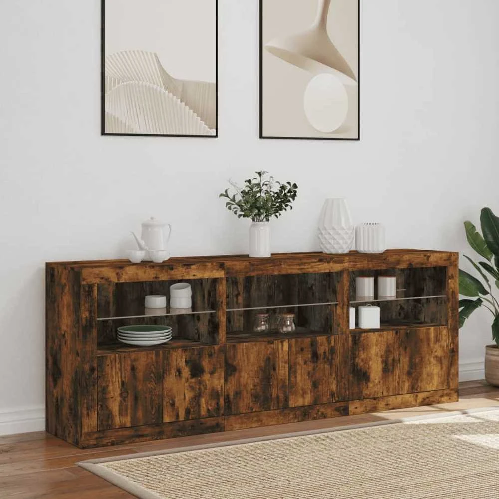 Šoninė spintelė su LED lemputėmis, dūminė, 181,5x37x67cm