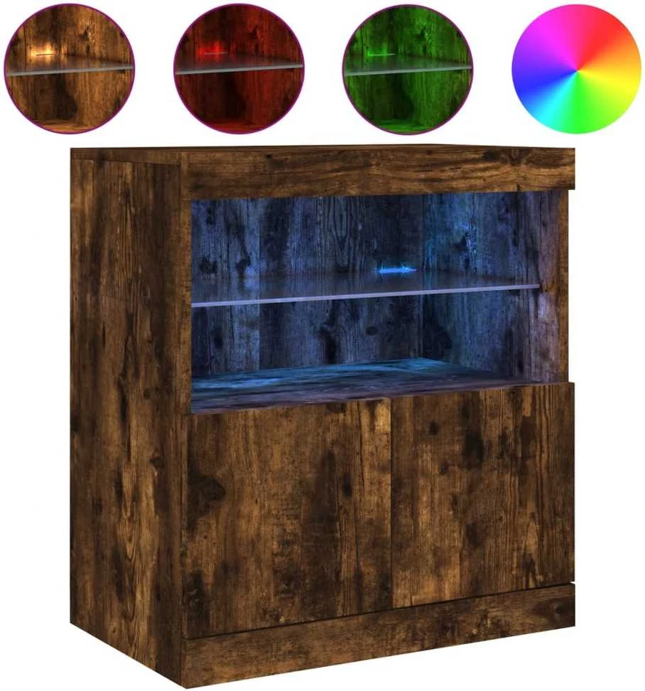 Šoninė spintelė su LED lemputėmis, dūminio ąžuolo, 60x37x67cm