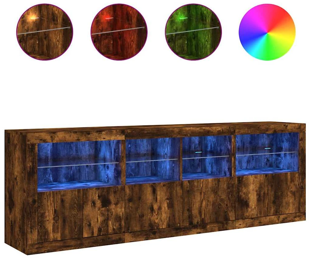 Šoninė spintelė su LED lemputėmis, dūminio ąžuolo, 202x37x67cm
