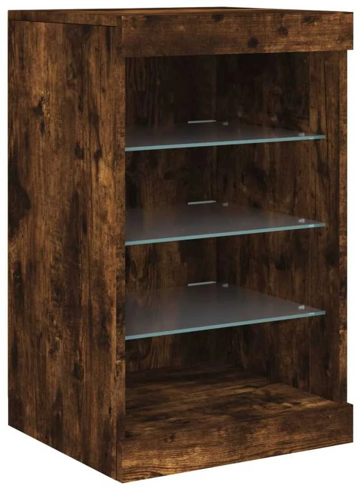 Šoninė spintelė su LED lemputėmis, dūminio ąžuolo, 123x37x67cm