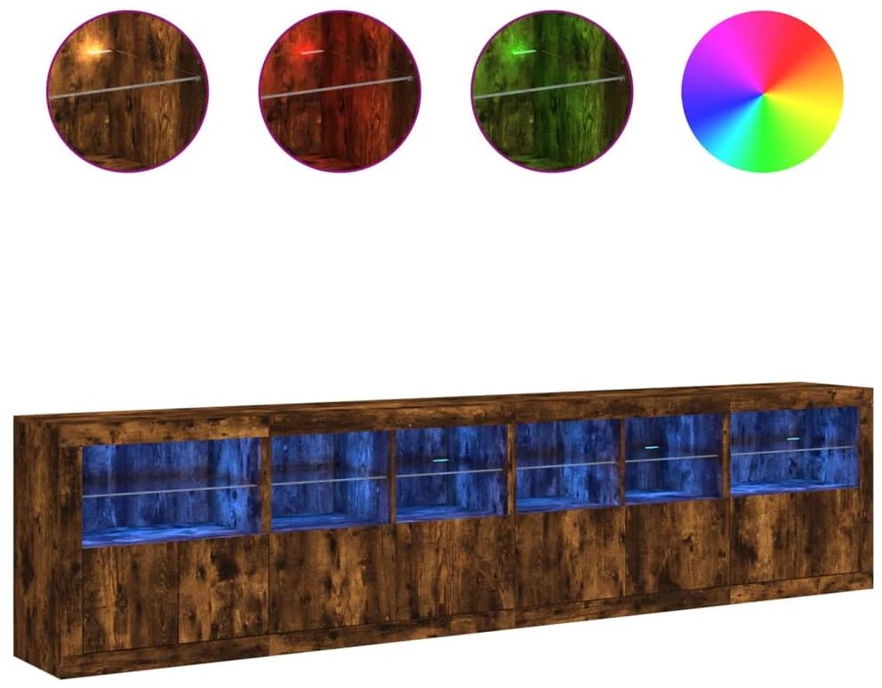 Šoninė spintelė su LED lemputėmis, dūminio ąžuolo, 283x37x67cm