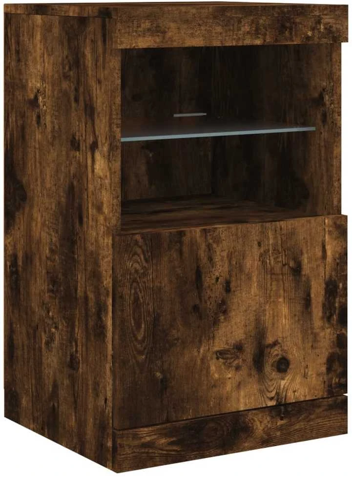 Šoninė spintelė su LED lemputėmis, dūminio ąžuolo, 123x37x67cm
