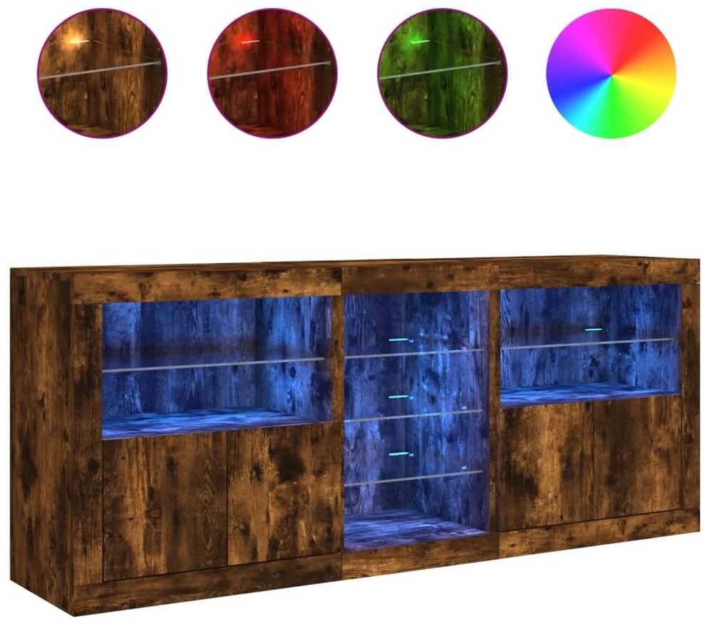 Šoninė spintelė su LED lemputėmis, dūminio ąžuolo, 162x37x67cm