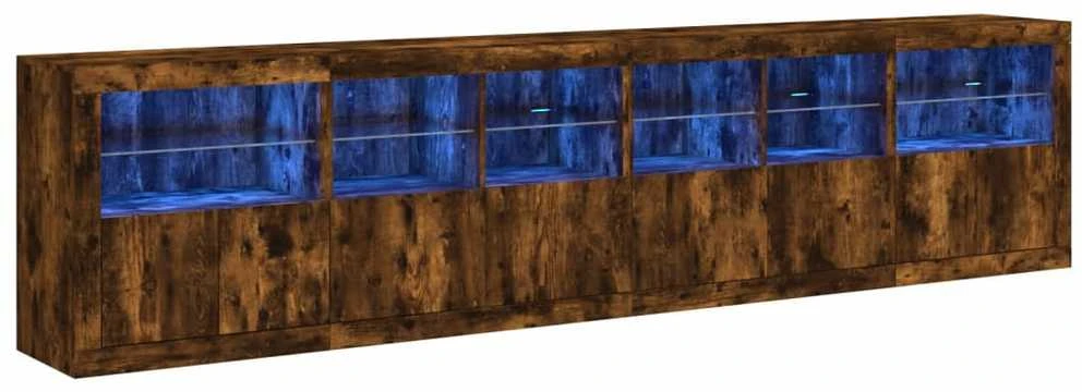 Šoninė spintelė su LED lemputėmis, dūminio ąžuolo, 283x37x67cm