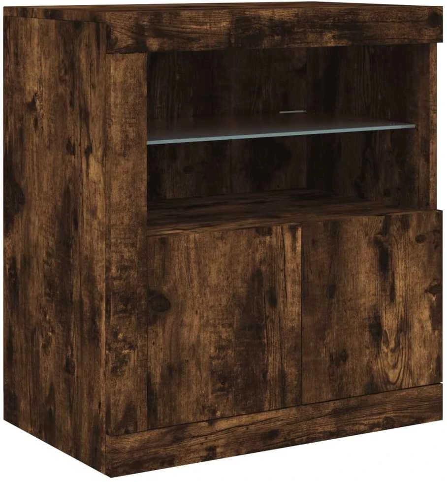 Šoninė spintelė su LED lemputėmis, dūminio ąžuolo, 162x37x67cm