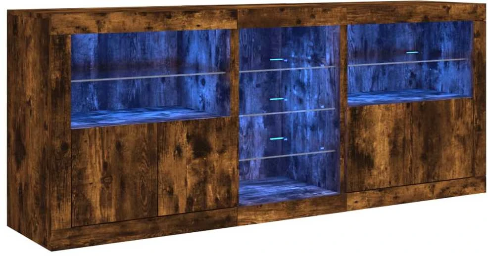 Šoninė spintelė su LED lemputėmis, dūminio ąžuolo, 162x37x67cm