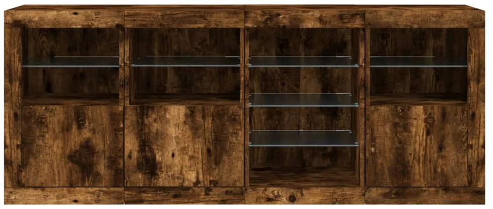 Šoninė spintelė su LED lemputėmis, dūminio ąžuolo, 164x37x67cm