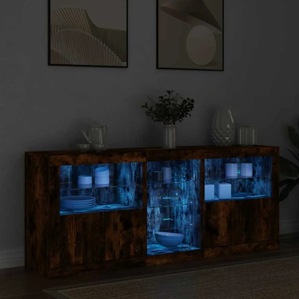 Šoninė spintelė su LED lemputėmis, dūminio ąžuolo, 162x37x67cm