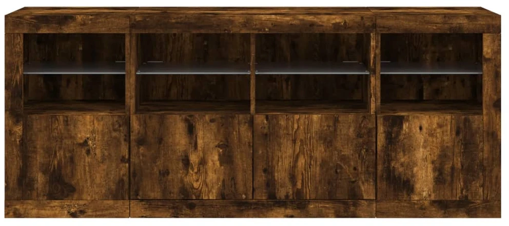 Šoninė spintelė su LED lemputėmis, dūminio ąžuolo, 163x37x67cm