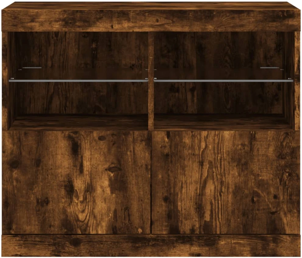 Šoninė spintelė su LED lemputėmis, dūminio ąžuolo, 81x37x67cm