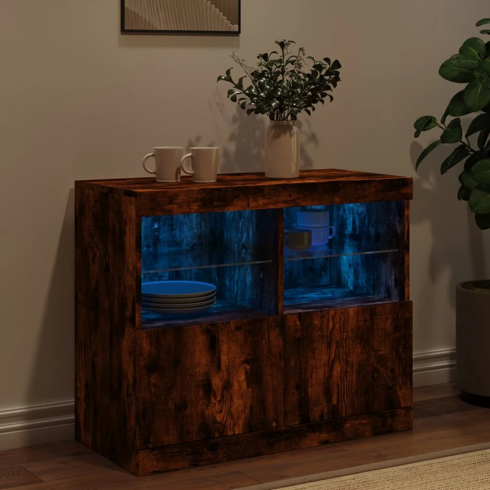 Šoninė spintelė su LED lemputėmis, dūminio ąžuolo, 81x37x67cm