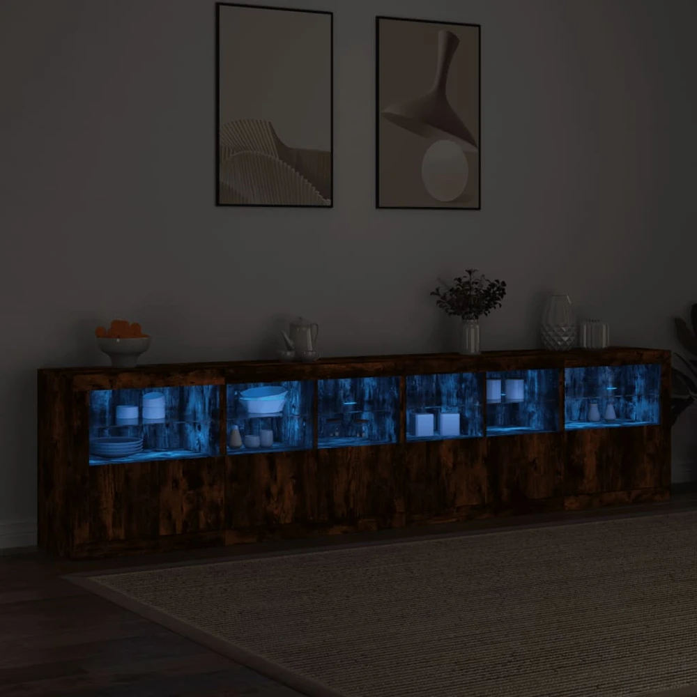 Šoninė spintelė su LED lemputėmis, dūminio ąžuolo, 283x37x67cm