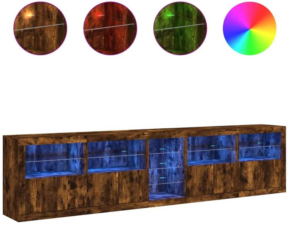 Šoninė spintelė su LED lemputėmis, dūminio ąžuolo, 283x37x67cm
