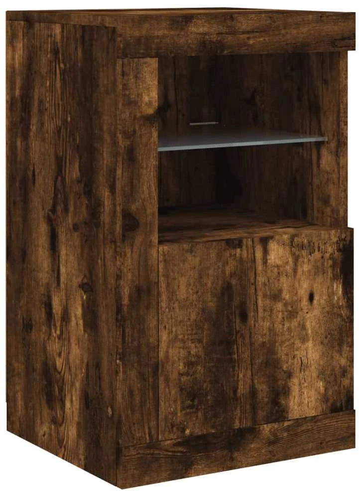 Šoninė spintelė su LED lemputėmis, dūminio ąžuolo, 163x37x67cm