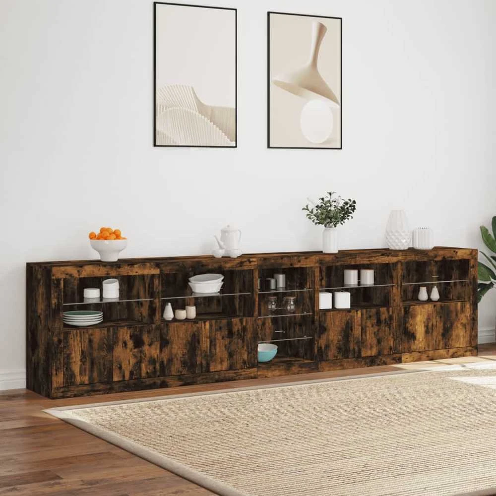 Šoninė spintelė su LED lemputėmis, dūminio ąžuolo, 283x37x67cm