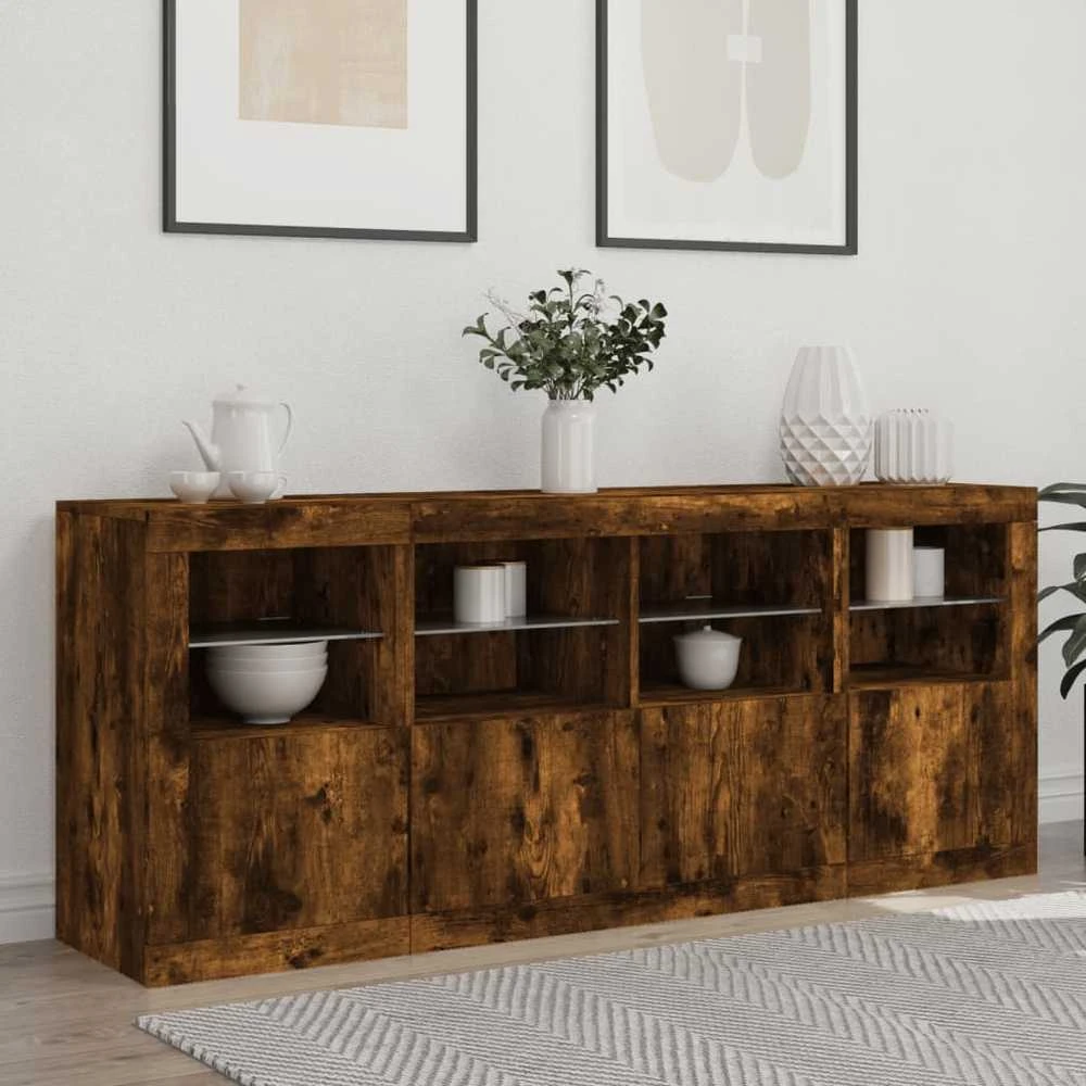 Šoninė spintelė su LED lemputėmis, dūminio ąžuolo, 163x37x67cm