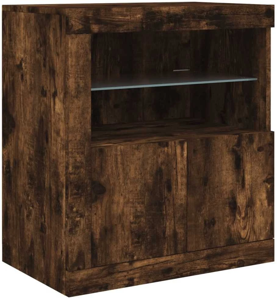 Šoninė spintelė su LED lemputėmis, dūminio ąžuolo, 60,5x37x67cm