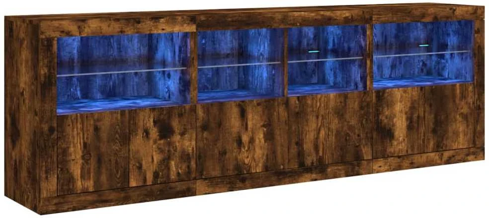 Šoninė spintelė su LED lemputėmis, dūminio ąžuolo, 202x37x67cm