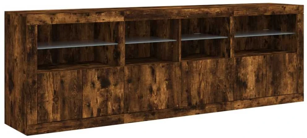 Šoninė spintelė su LED lemputėmis, dūminio ąžuolo, 202x37x67cm