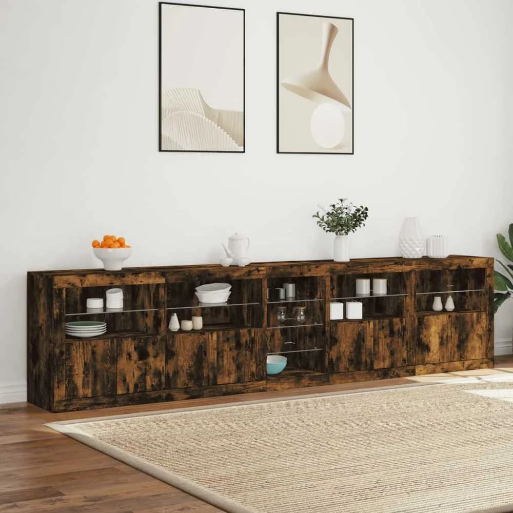 Šoninė spintelė su LED lemputėmis, dūminio ąžuolo, 283x37x67cm