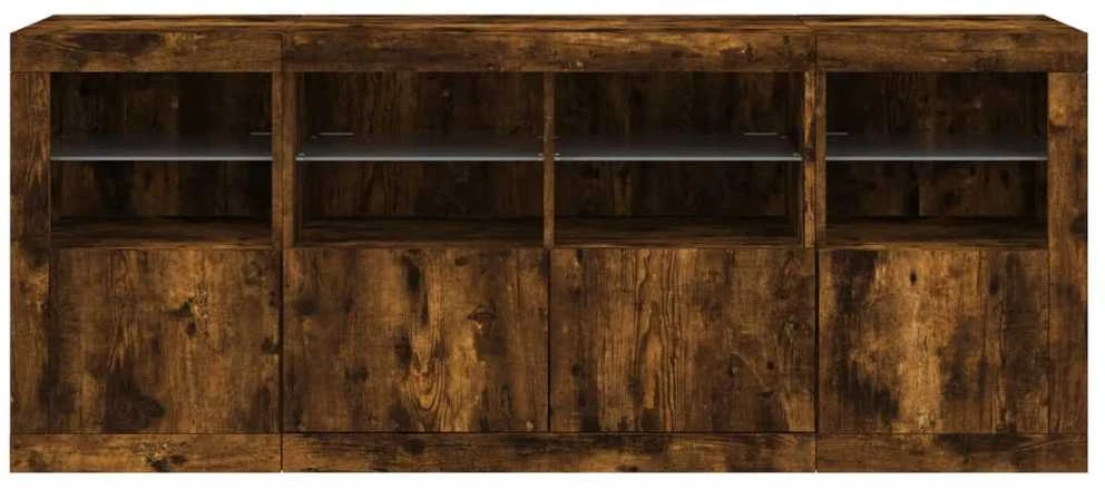 Šoninė spintelė su LED lemputėmis, dūminio ąžuolo, 163x37x67cm