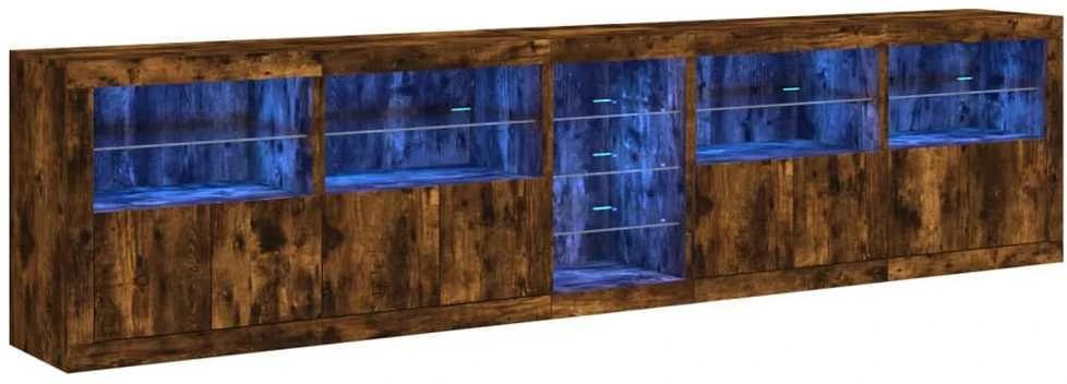 Šoninė spintelė su LED lemputėmis, dūminio ąžuolo, 283x37x67cm