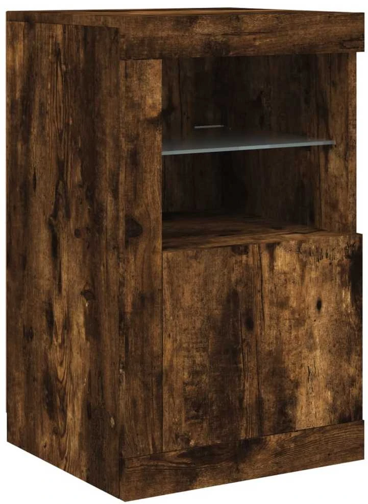 Šoninė spintelė su LED lemputėmis, dūminio ąžuolo, 123x37x67cm