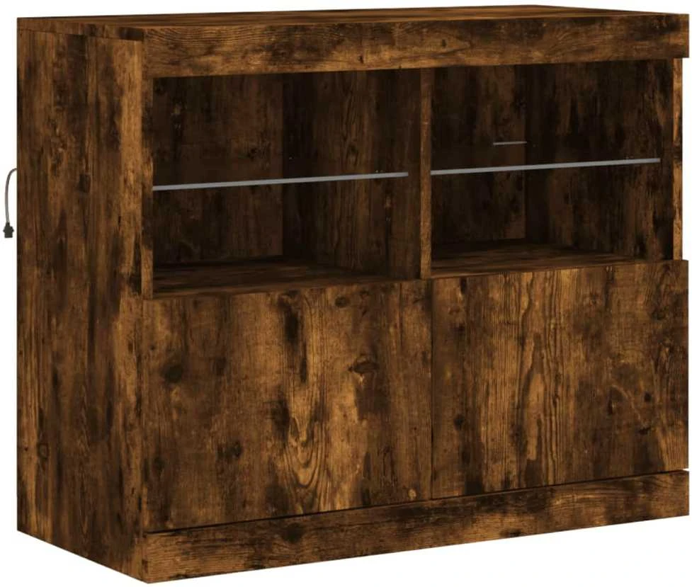 Šoninė spintelė su LED lemputėmis, dūminio ąžuolo, 283x37x67cm