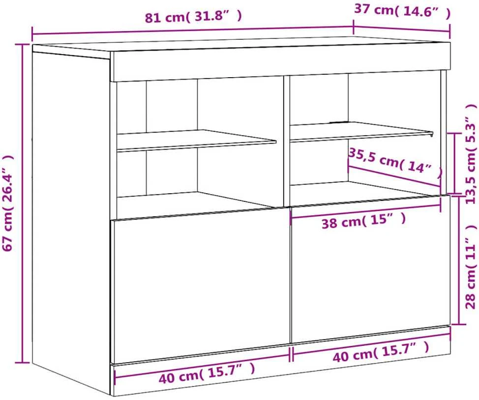 Šoninė spintelė su LED lemputėmis, dūminio ąžuolo, 81x37x67cm