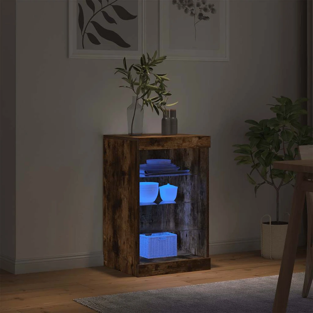 Šoninė spintelė su LED lemputėmis, dūminio ąžuolo, 41x37x67cm