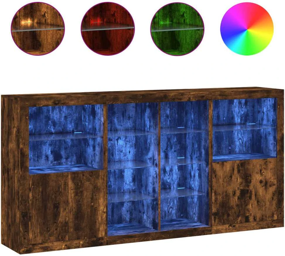 Šoninė spintelė su LED lemputėmis, dūminio ąžuolo, 202x37x100cm