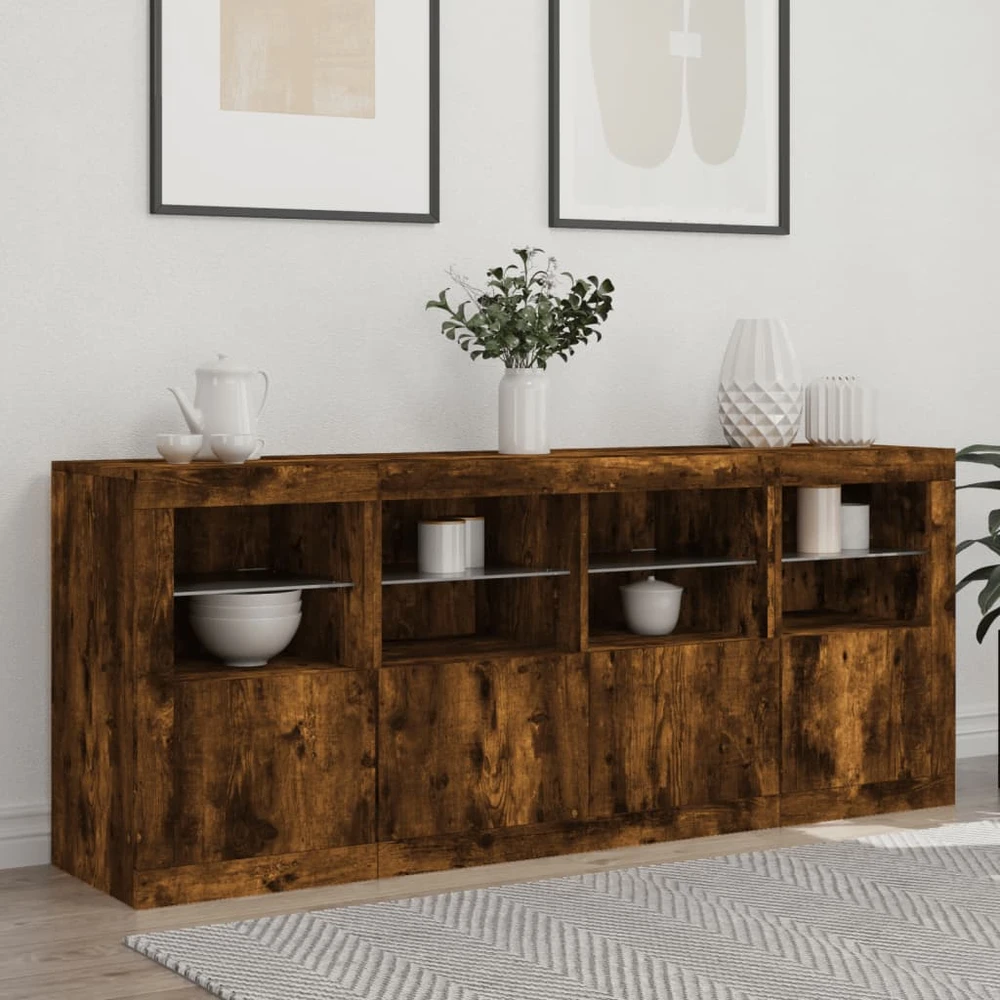 Šoninė spintelė su LED lemputėmis, dūminio ąžuolo, 163x37x67cm