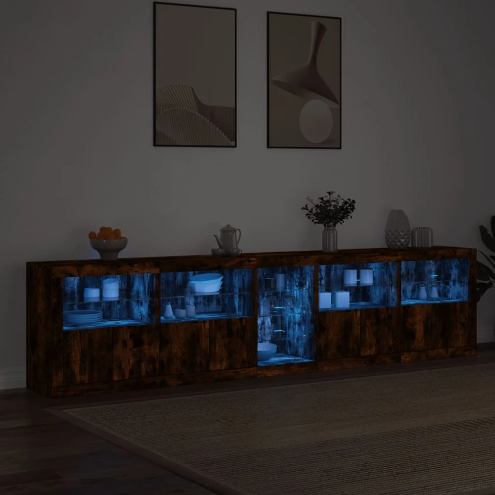 Šoninė spintelė su LED lemputėmis, dūminio ąžuolo, 283x37x67cm