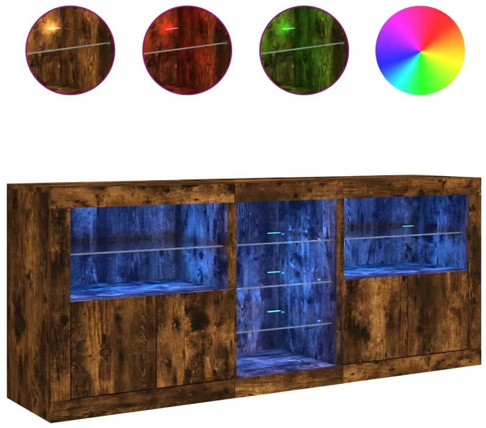 Šoninė spintelė su LED lemputėmis, dūminio ąžuolo, 162x37x67cm