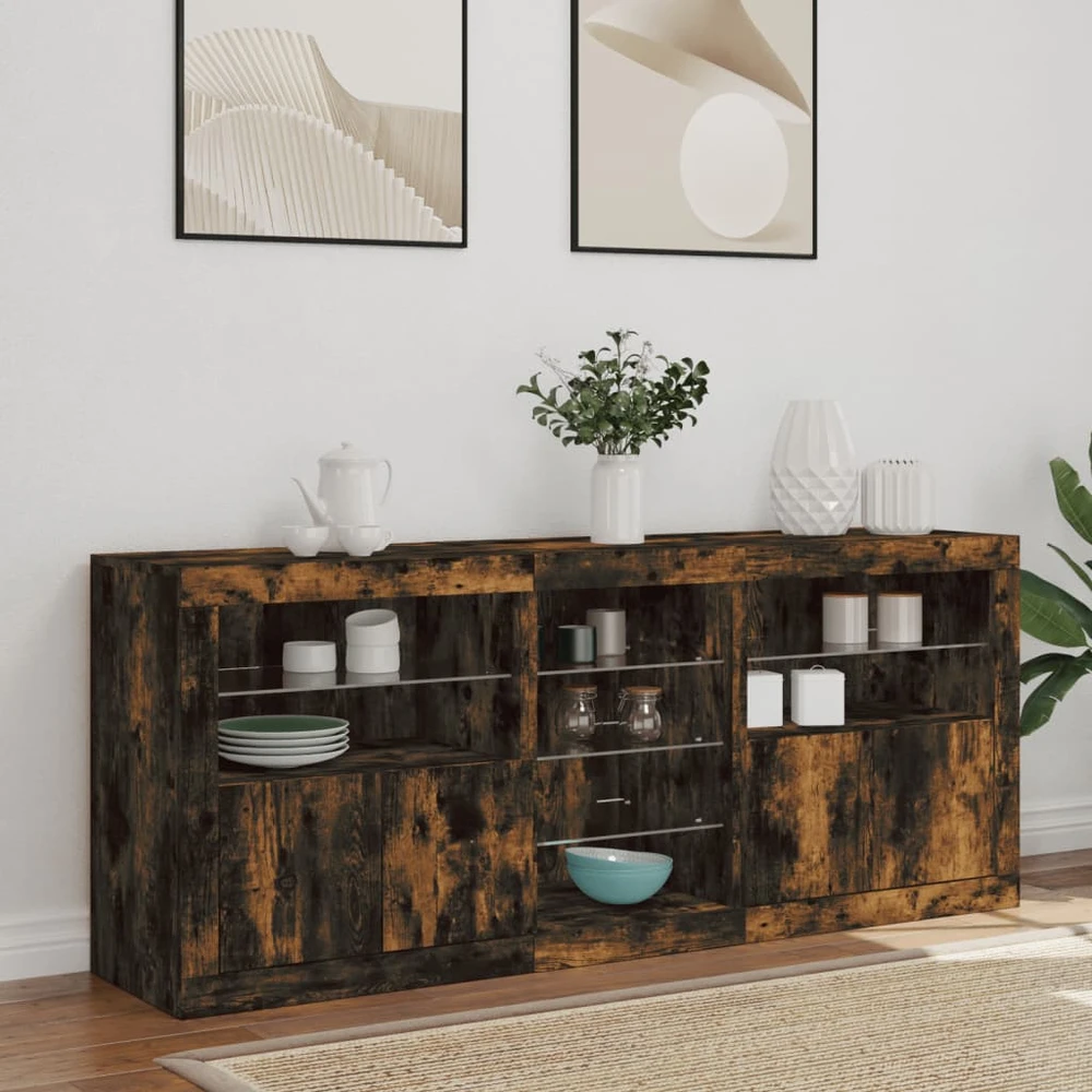 Šoninė spintelė su LED lemputėmis, dūminio ąžuolo, 162x37x67cm