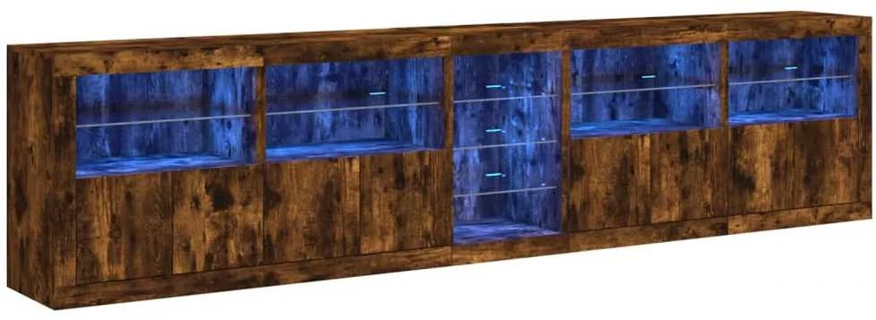 Šoninė spintelė su LED lemputėmis, dūminio ąžuolo, 283x37x67cm